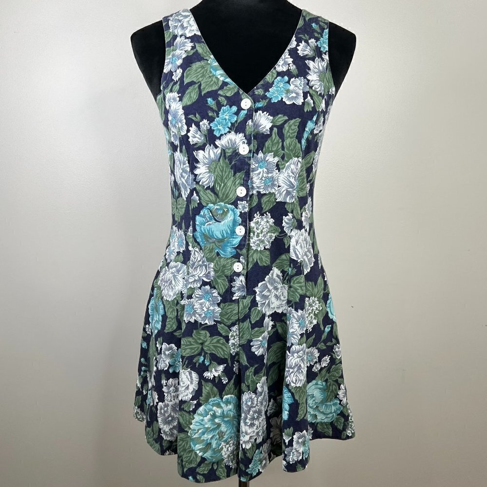 Vintage Floral Flowy 90s Style Tank‎ Romper with Button Front